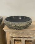 Chisel andesite stone basin – round – 45cm diameter – Paradise Living Co.