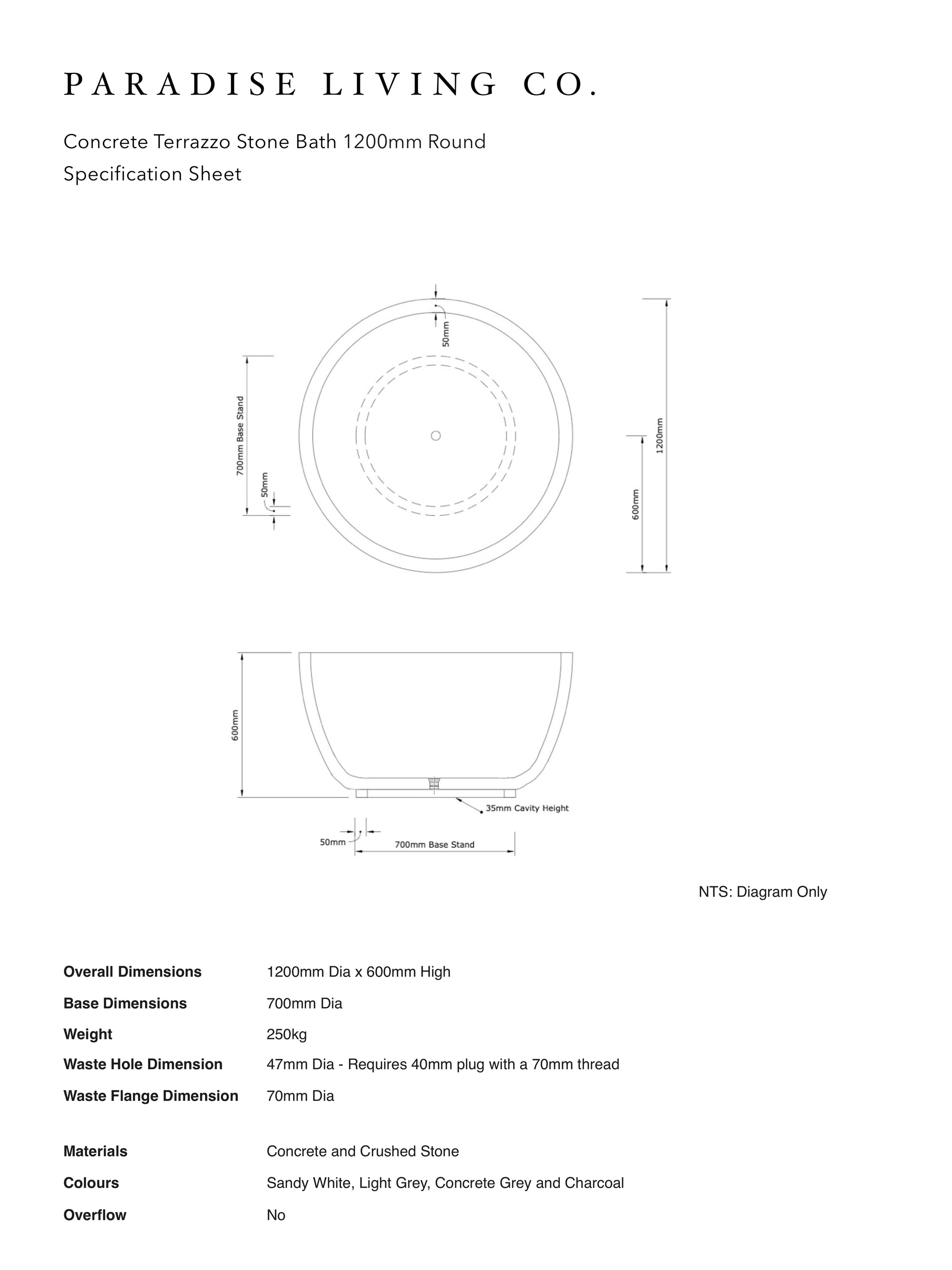 Freestanding Round Terrazzo Stone Bath 1200mm – Sandy White | Handmade