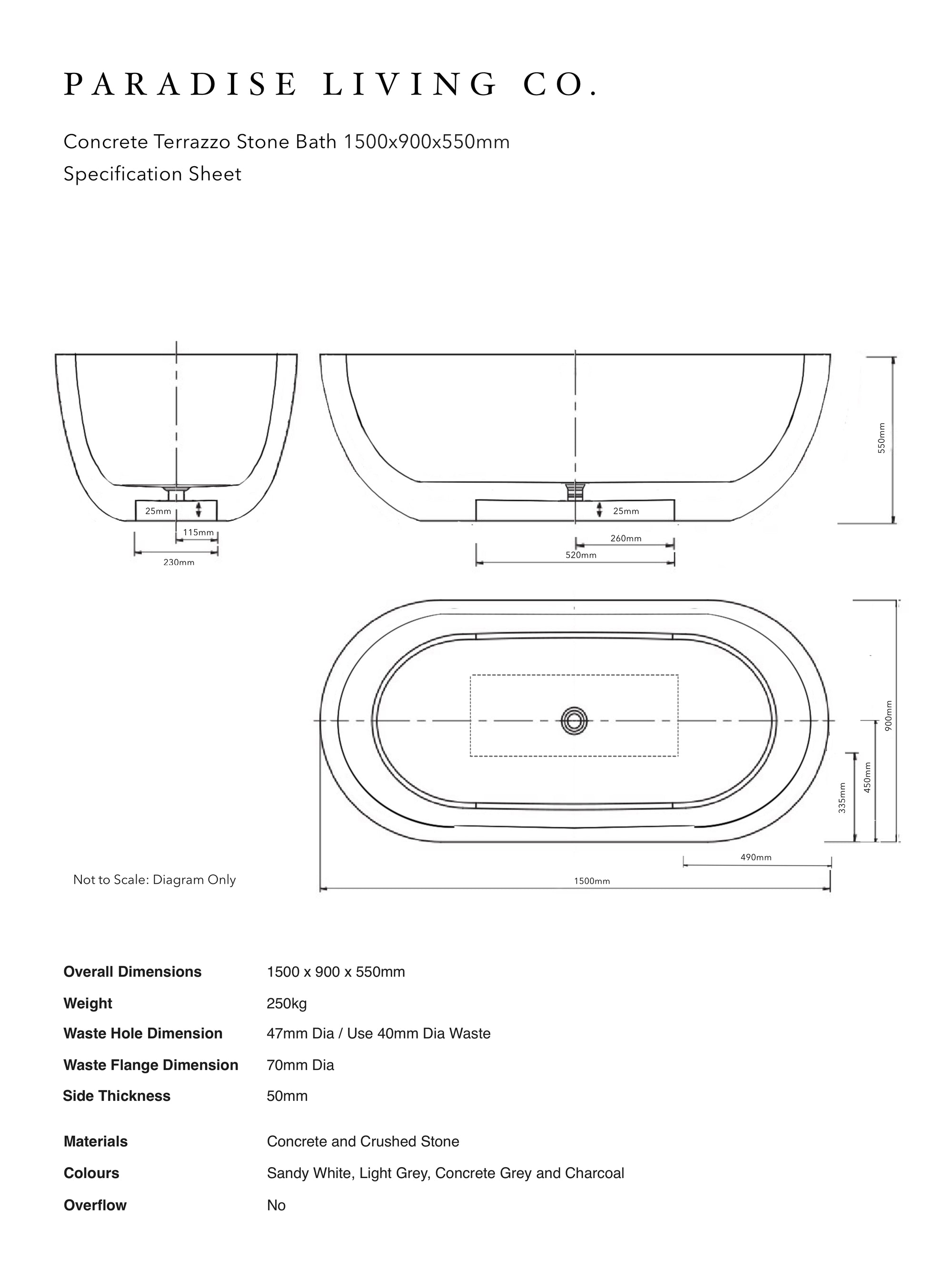 Freestanding Oval Terrazzo Stone Bath 1500mm – Sandy White | Handmade