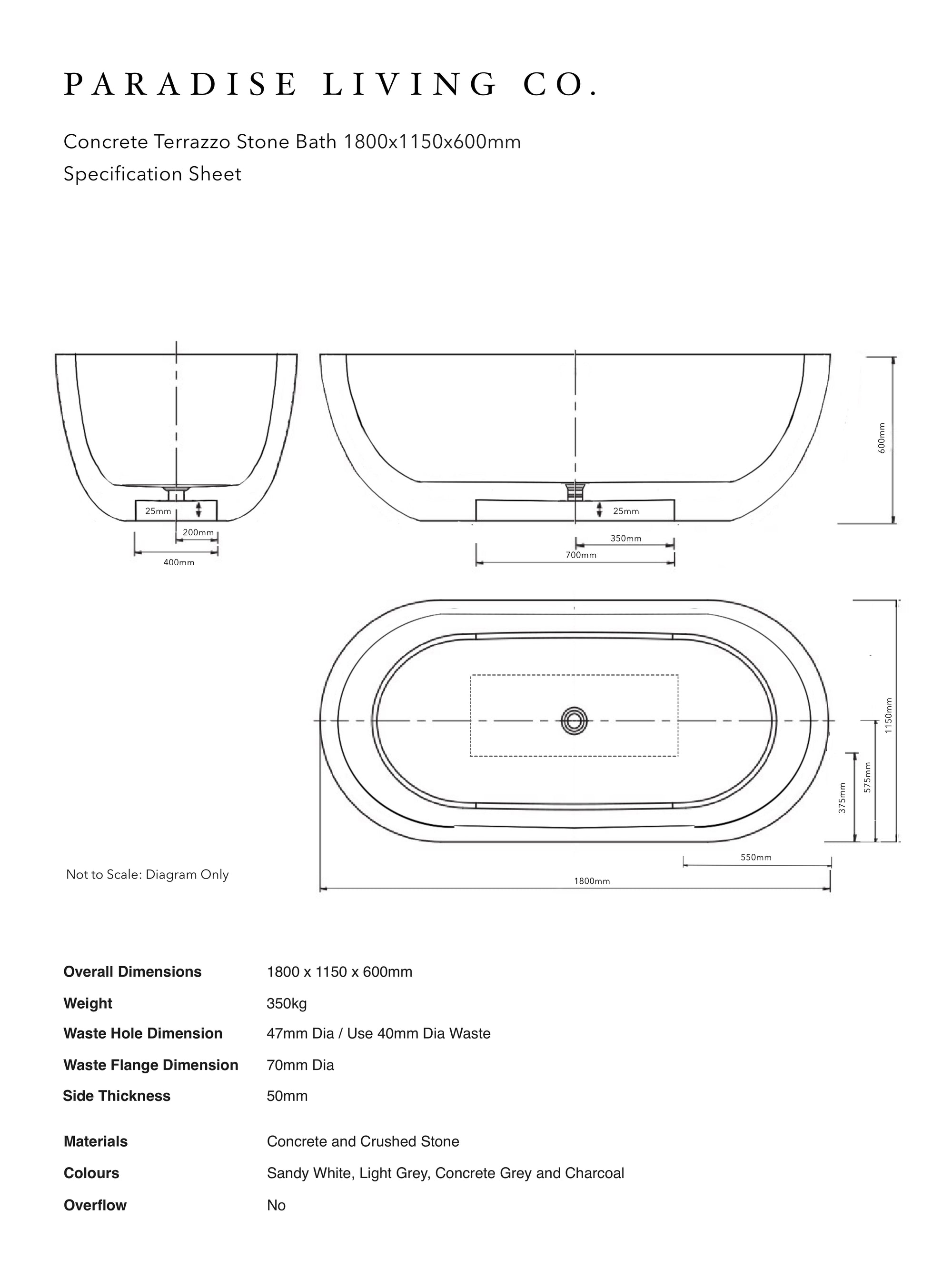 Freestanding Oval Terrazzo Stone Bath 1800mm – Dark Grey | Handmade