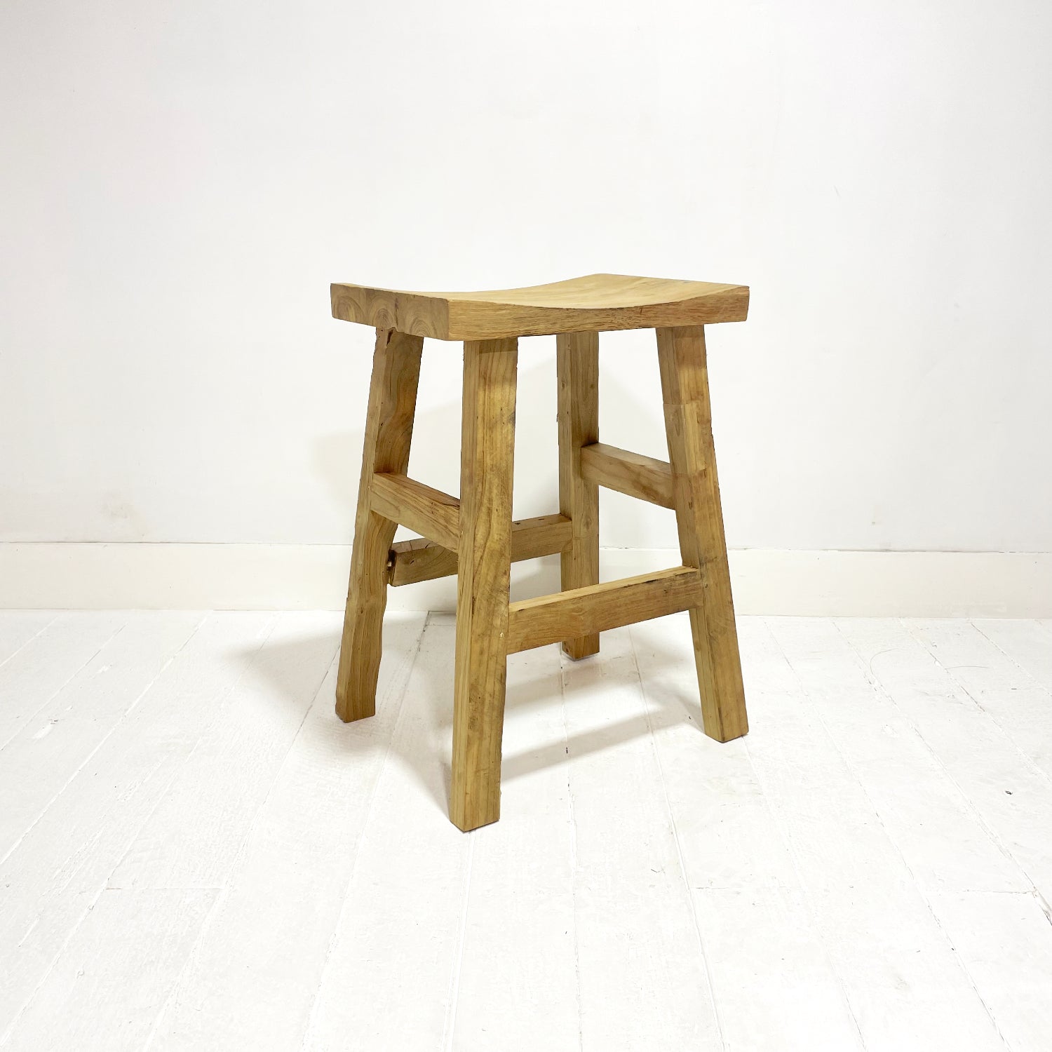 Curved Teak Counter Stool 69cm