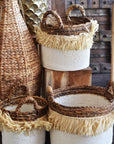 Fringe Natural & White Round Basket - Large