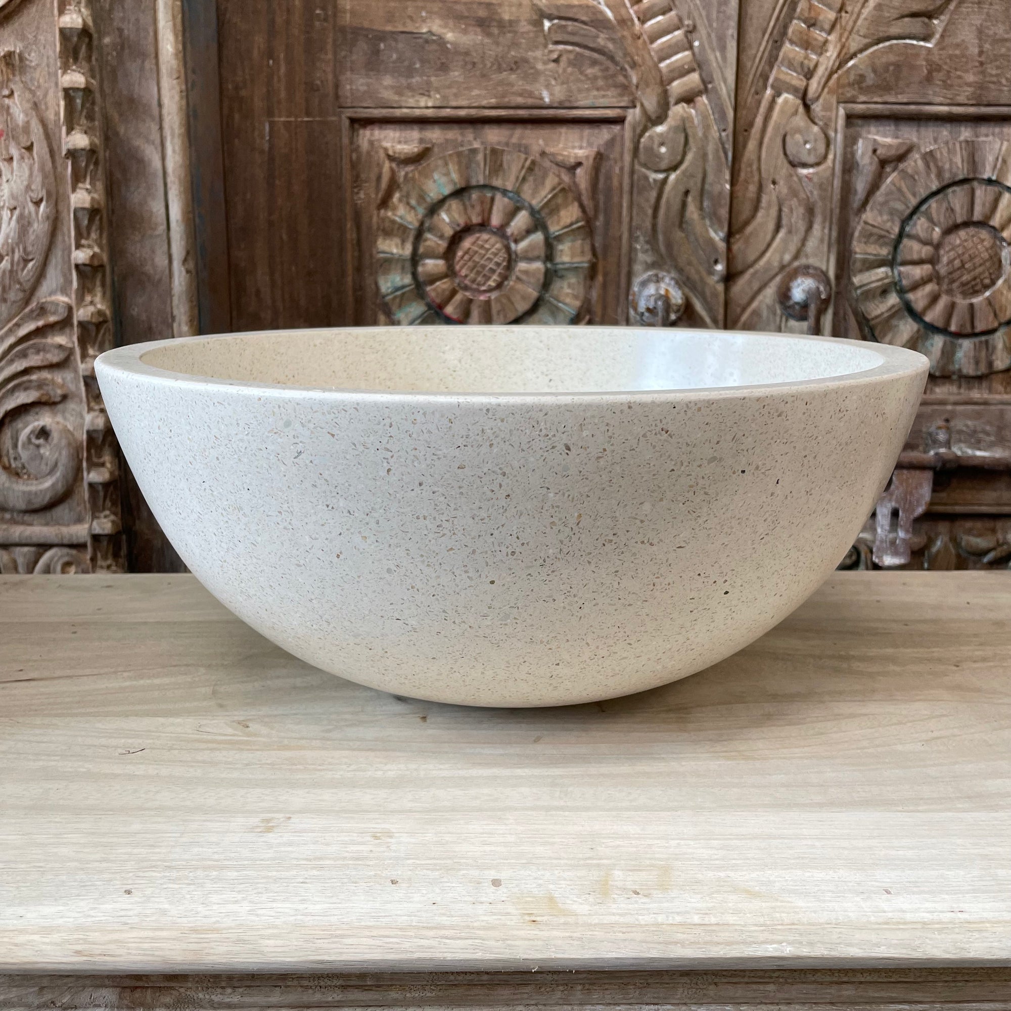 Concrete terrazzo stone basin – round – 40 x 40 x 15 x 2cm – Paradise Living Co.