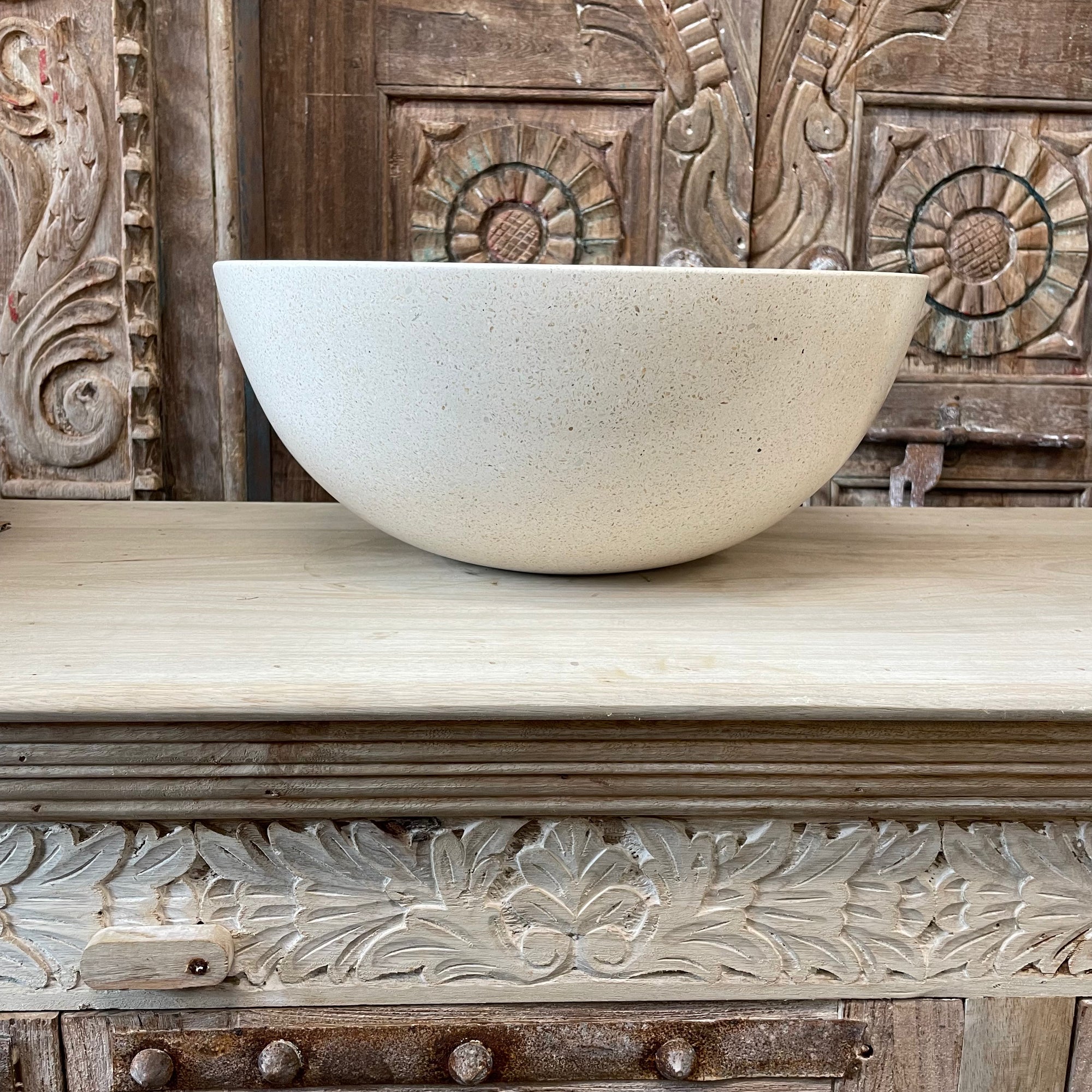 Concrete terrazzo stone basin – round – 40 x 40 x 15 x 2cm – Paradise Living Co.