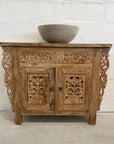 Indah White Wash Carved Teak Vanity 100cm