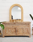 Kediri White Wash Carved Teak Vanity 150cm | 2 Door