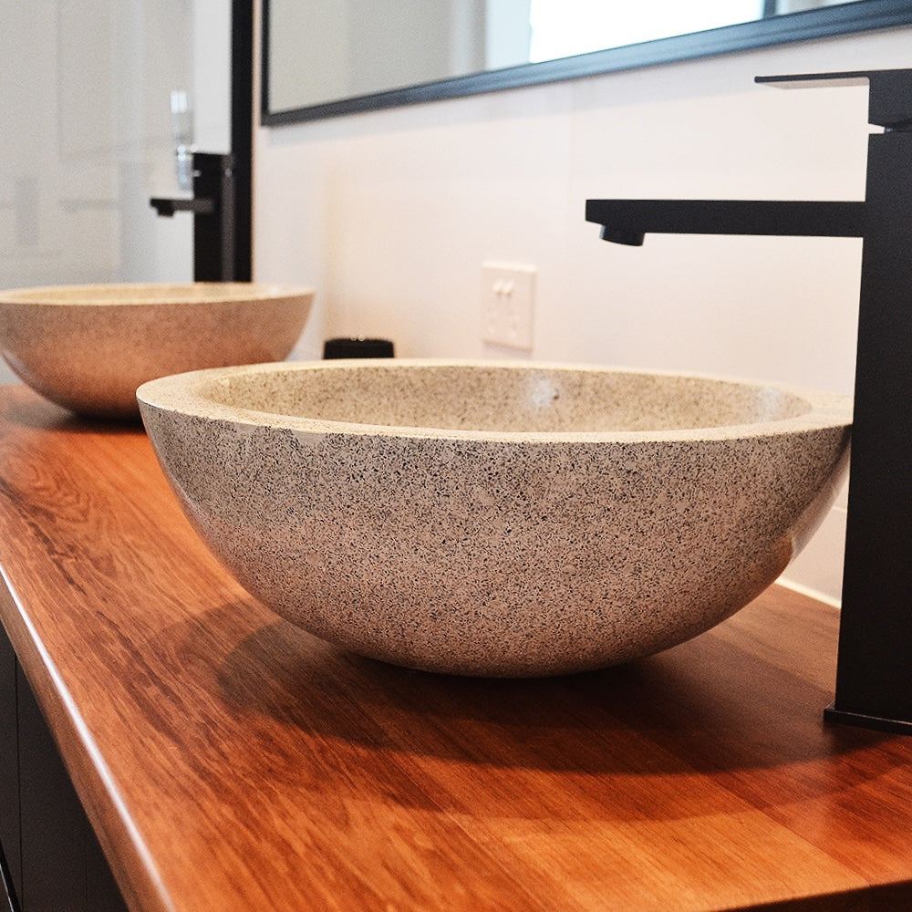 Concrete terrazzo stone basin – round – Paradise Living Co.