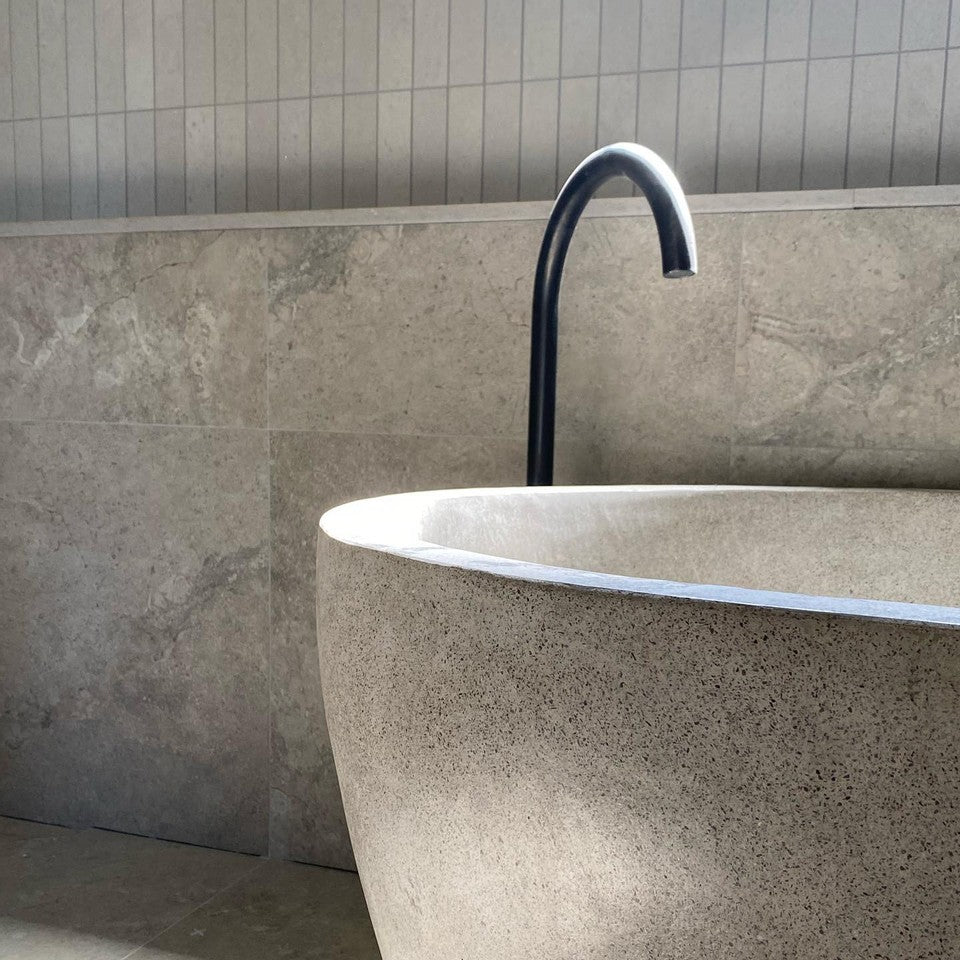 Freestanding Oval Terrazzo Stone Bath 1500mm – Light Grey | Handmade
