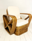 Caramel Midcentury Six Strand Rattan Arm Chair