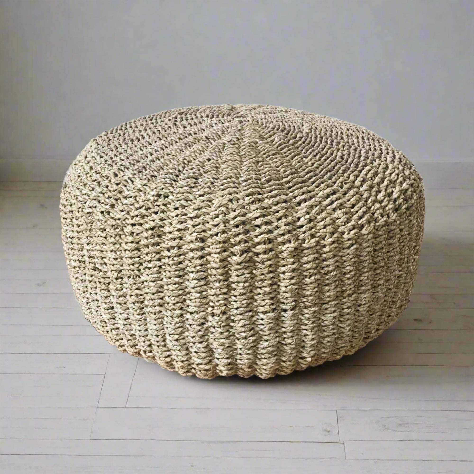 Natural Seagrass Woven Ottoman 