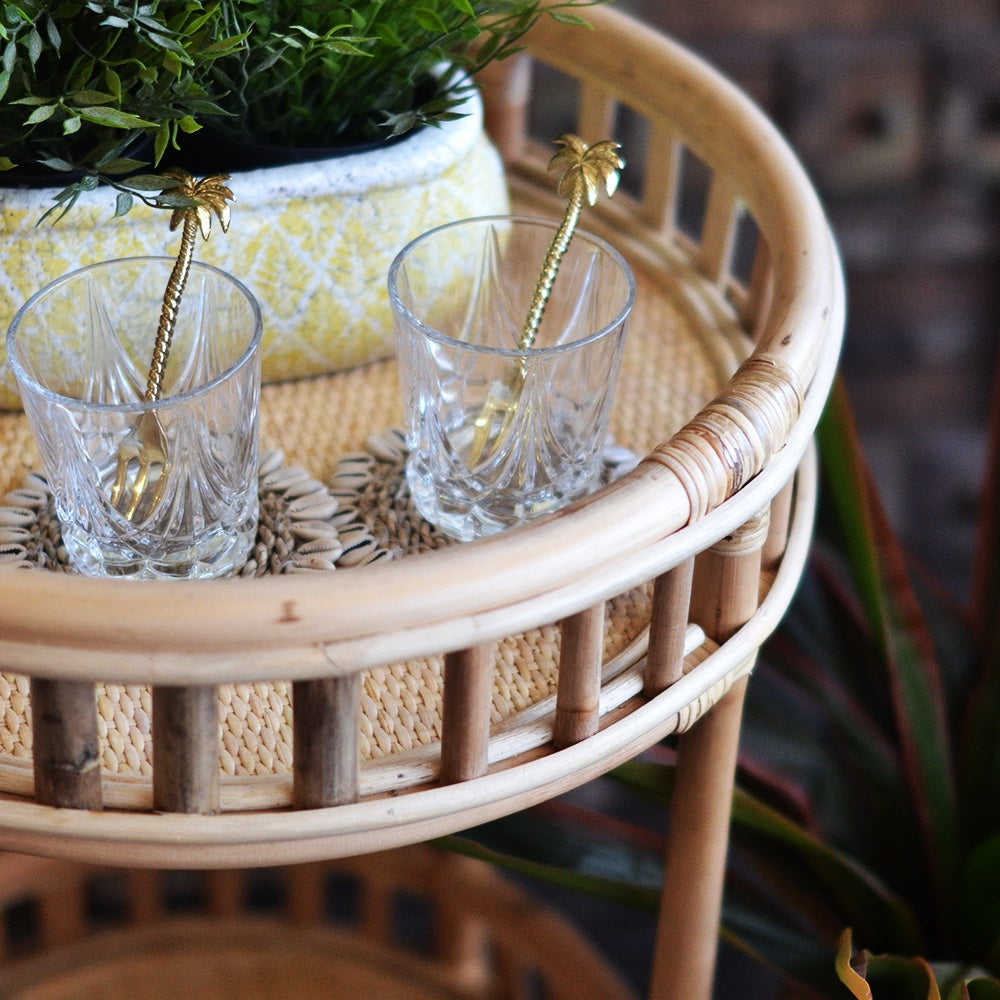Natural Halia Round Rattan Bar Cart