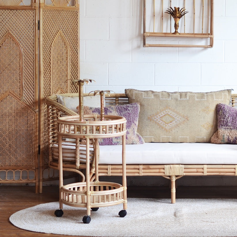 Natural Halia Round Rattan Bar Cart