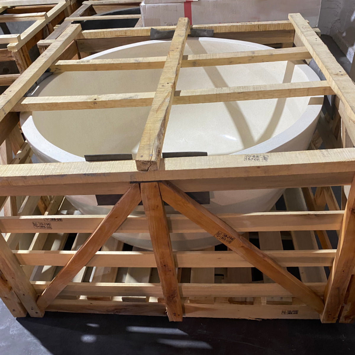 Freestanding Round Terrazzo Stone Bath 1200mm – Sandy White | Handmade