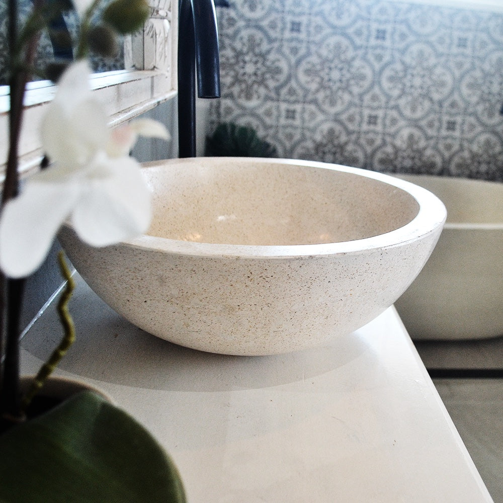 Concrete terrazzo stone basin – round – 40 x 40 x 15 x 3.5cm – Paradise Living Co.