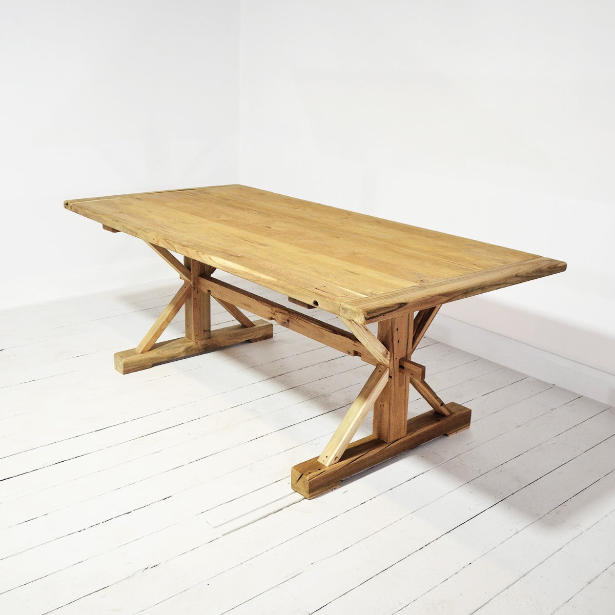 Teak Timber Cross Leg Dining Table 2m x 1m