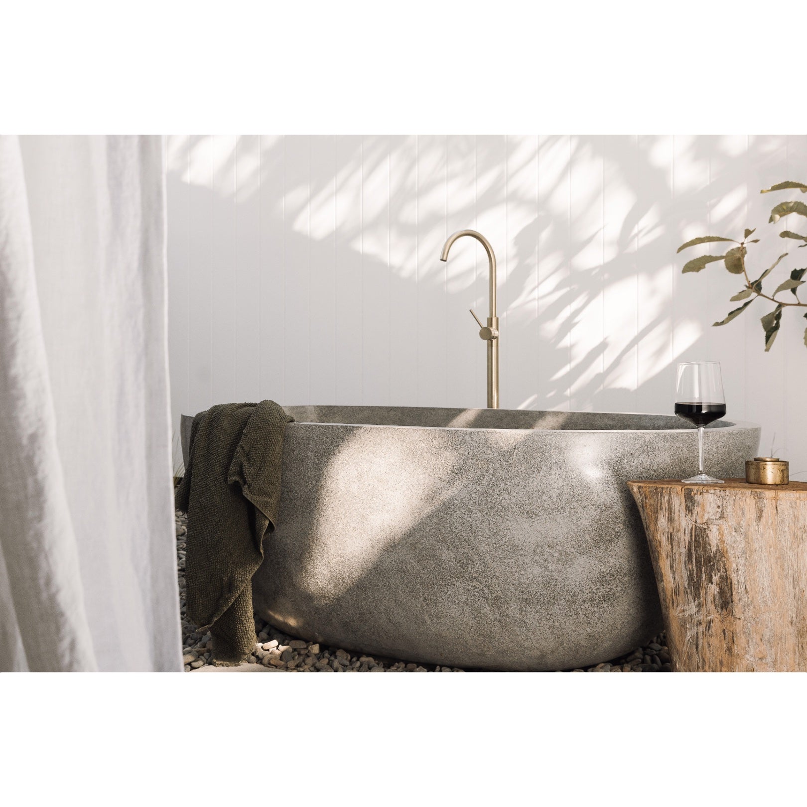 Freestanding Oval Terrazzo Stone Bath 1500mm – Light Grey | Handmade