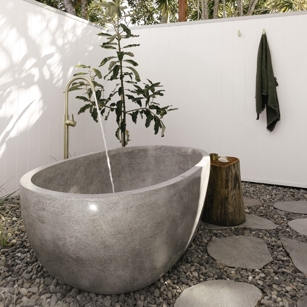 Freestanding Oval Terrazzo Stone Bath 1500mm – Light Grey | Handmade